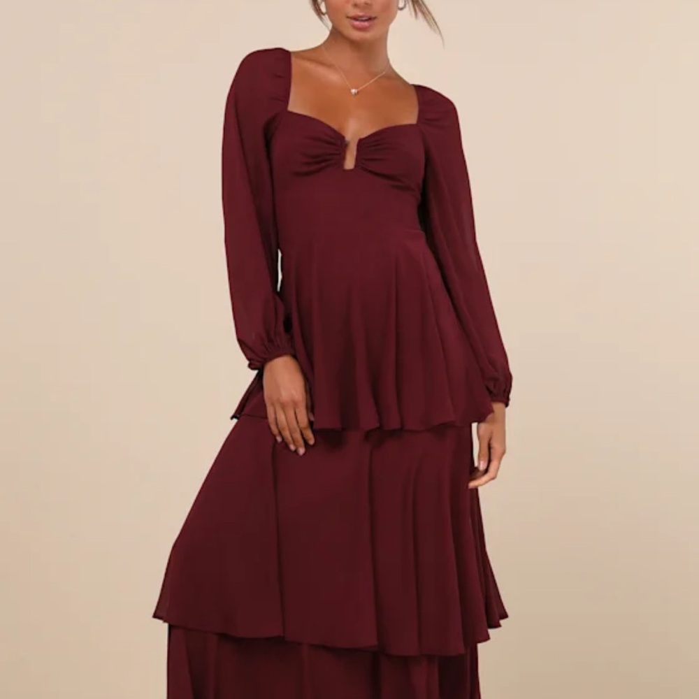 Lulu's Red Ruffled Tiered Long Sleeve Dress